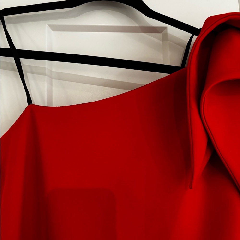 AQUA Red One-Shoulder Scuba Gown | Size 8 | Ruffle Shoulder Formal Dress - Picture 8 of 12